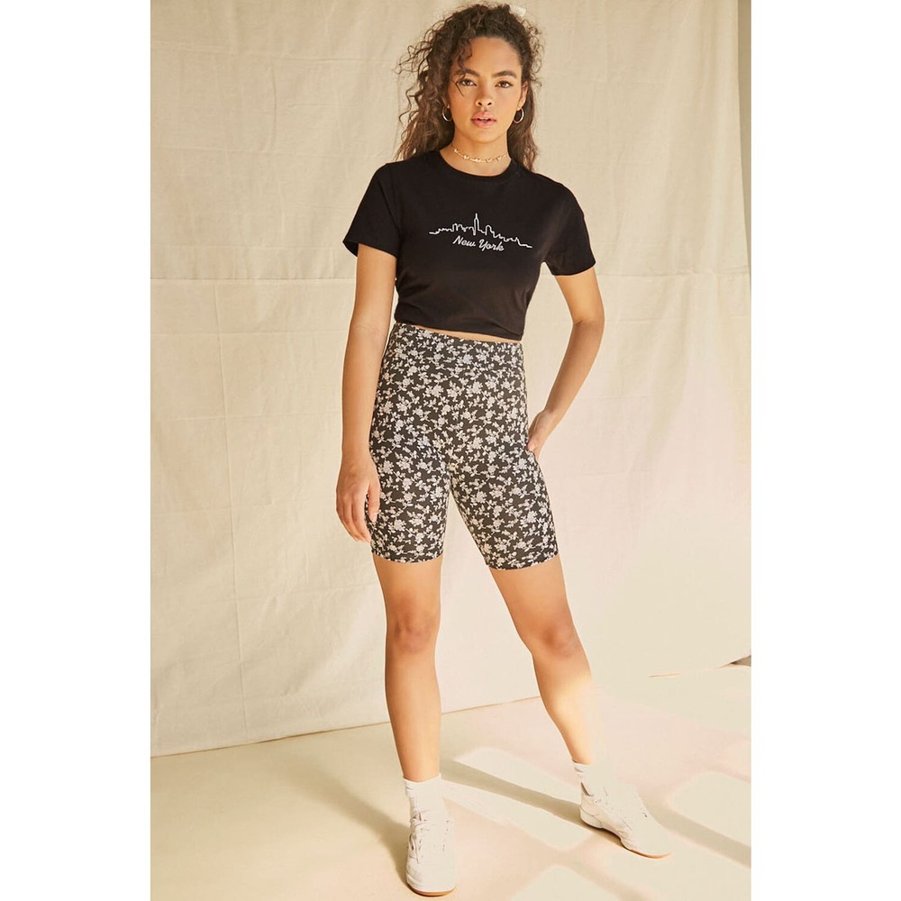 Forever 21 Women's Size S Cropped Relaxed Black Graphic New York T-Shirt